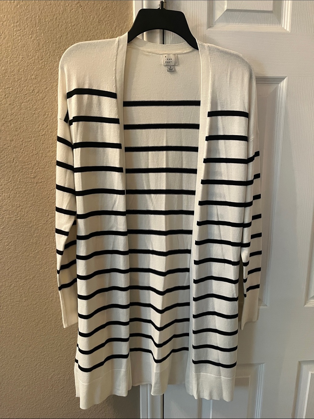 A New Day Striped Open Front Cardigan Sweater - White/Black